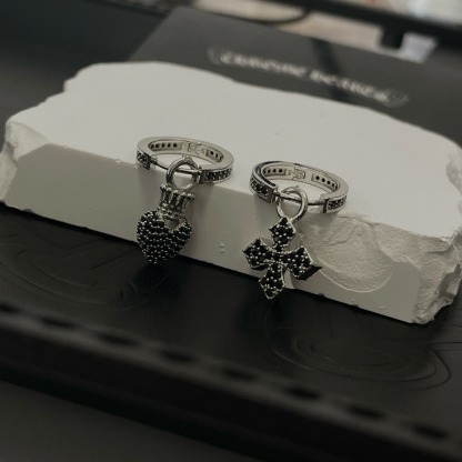 クロムハーツ「Chrome Hearts」クロムハーツ ブラックダイヤモンドクロスピアスABセット S925 ピアス