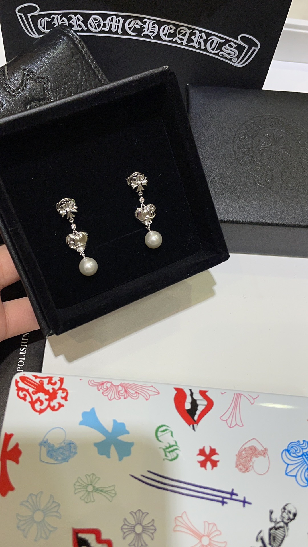 クロムハーツ「Chrome Hearts」クロムハーツ ハートクロスパールピアス ロングピアス