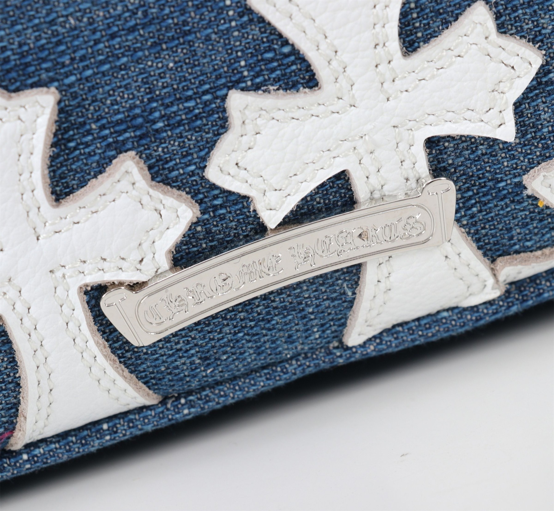 クロムハーツ「Chrome Hearts」クロスデニム レザーショルダーバッグ 45×25×12cm