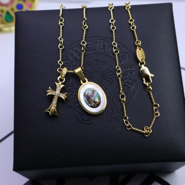 クロムハーツ「Chrome Hearts」ヴィンテージクロス&フラワー ペンダントネックレス