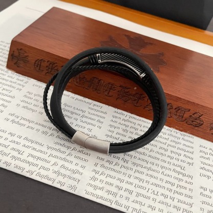 クロムハーツ (Chrome Hearts)クロム ハーツ レーザー レザー クロス フラワー ブレスレット