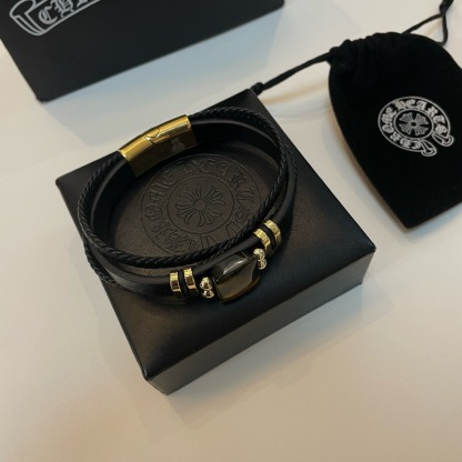 クロムハーツ「Chrome Hearts」Tiger Eye Leather Wrap Bracelet