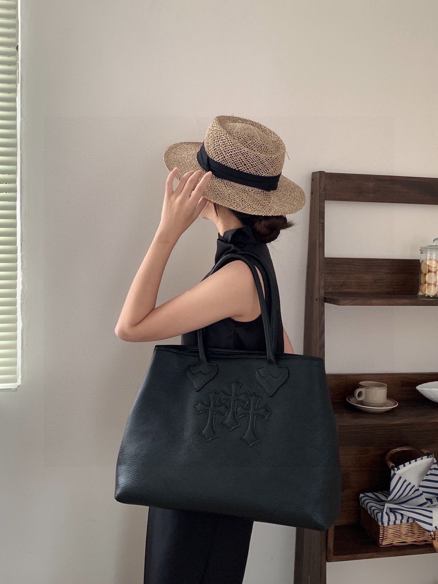 クロムハーツ「Chrome Hearts」クロスロゴ レザートートバッグ 42×32×16cm