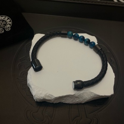 クロムハーツ「Chrome Hearts」Blue Tiger Eye & Gothic Cross Cuff Bracelet