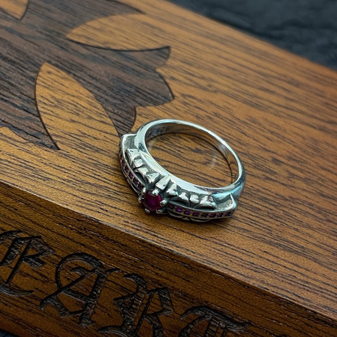 クロムハーツ (Chrome Hearts)クロム ハーツ アンティーク ピンク ダイヤモンド クロス リング