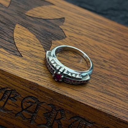 クロムハーツ (Chrome Hearts)クロム ハーツ アンティーク ピンク ダイヤモンド クロス リング