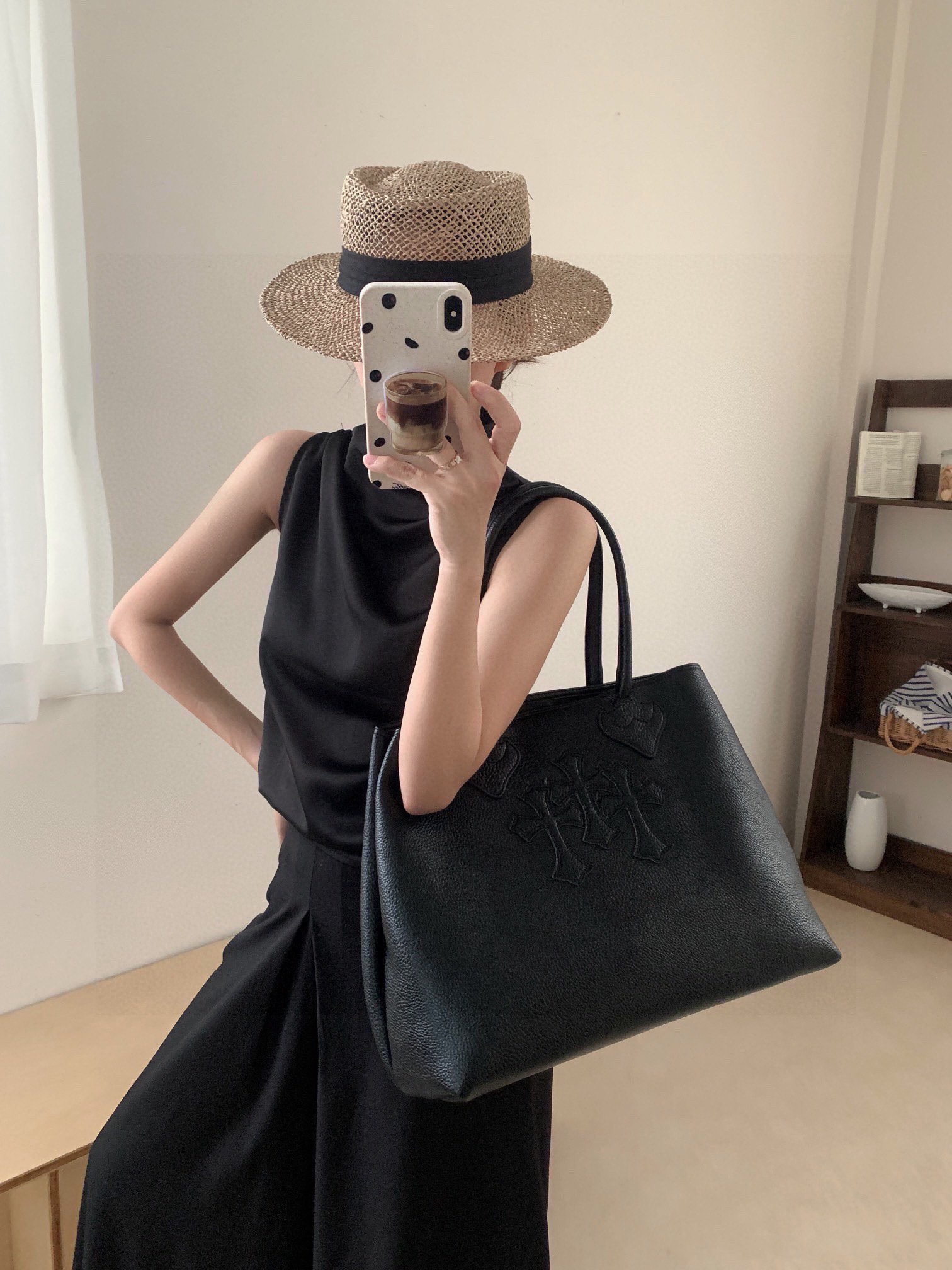 クロムハーツ「Chrome Hearts」クロスロゴ レザートートバッグ 42×32×16cm