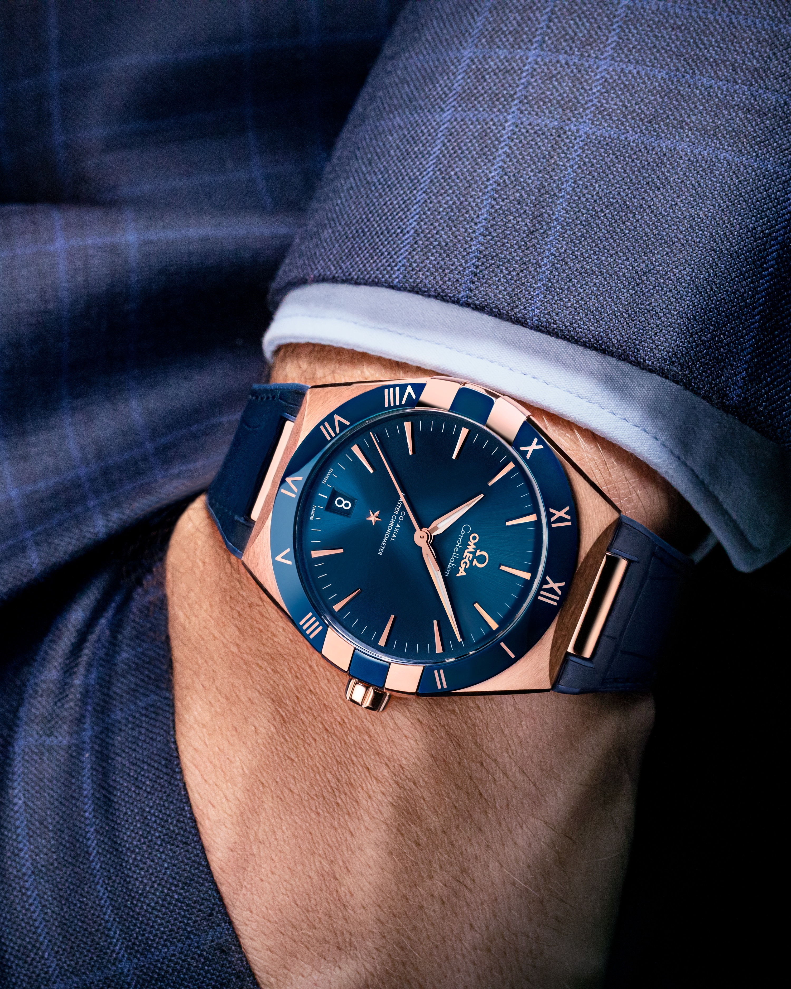 オメガ「Omega」 Constellatio﻿n 41MM セラミックベゼル＆レザーストラップ メンズ腕時計