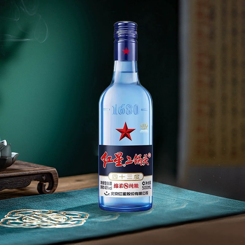 红星二锅头 蓝瓶绵柔8陈酿 清香型白酒 43度 500ml