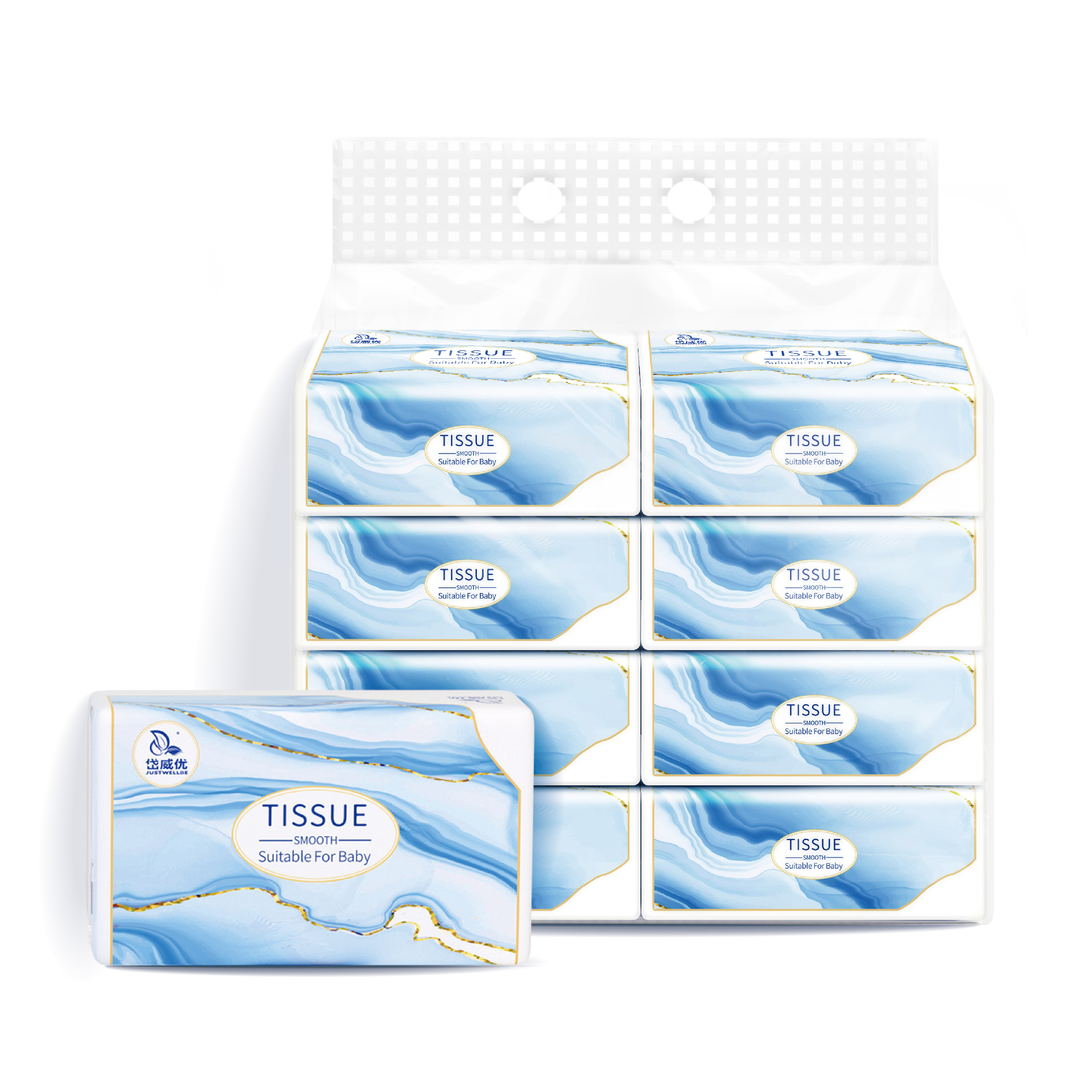 【8packs】5-Ply Thick High Absorbency Baby Facial Tissue 
