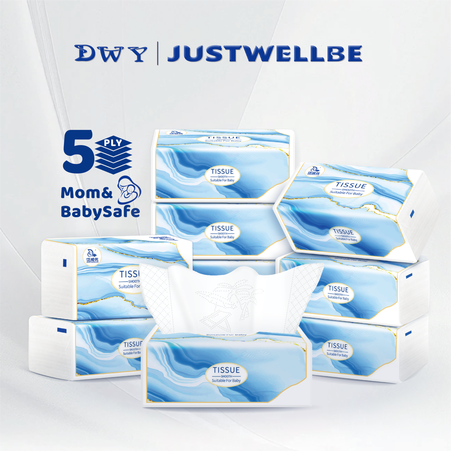 【8packs】5-Ply Thick High Absorbency Baby Facial Tissue
