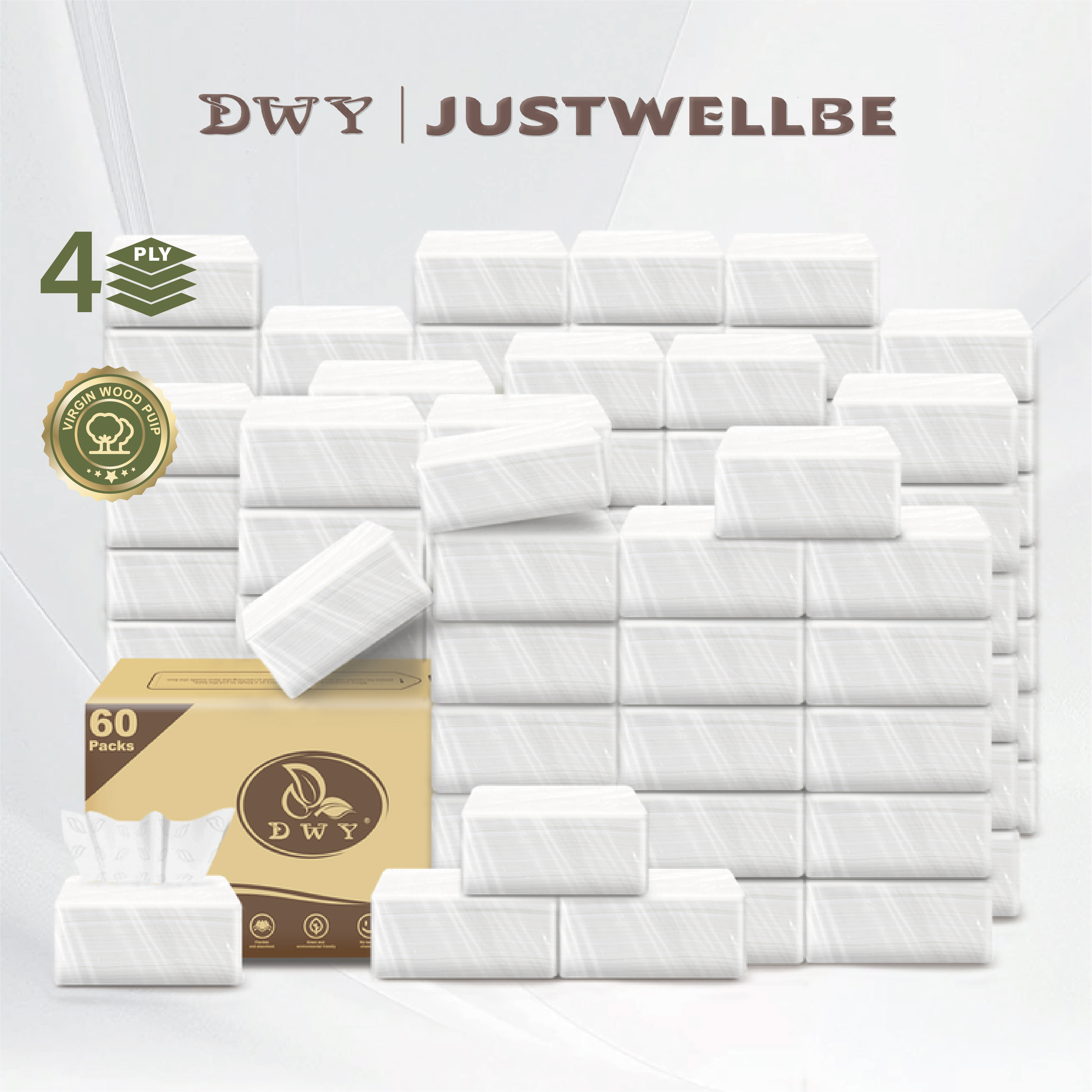 【60Packs/box】4-ply Thick virgin wood pulp thick tissue Keluarga & Restoran & Office