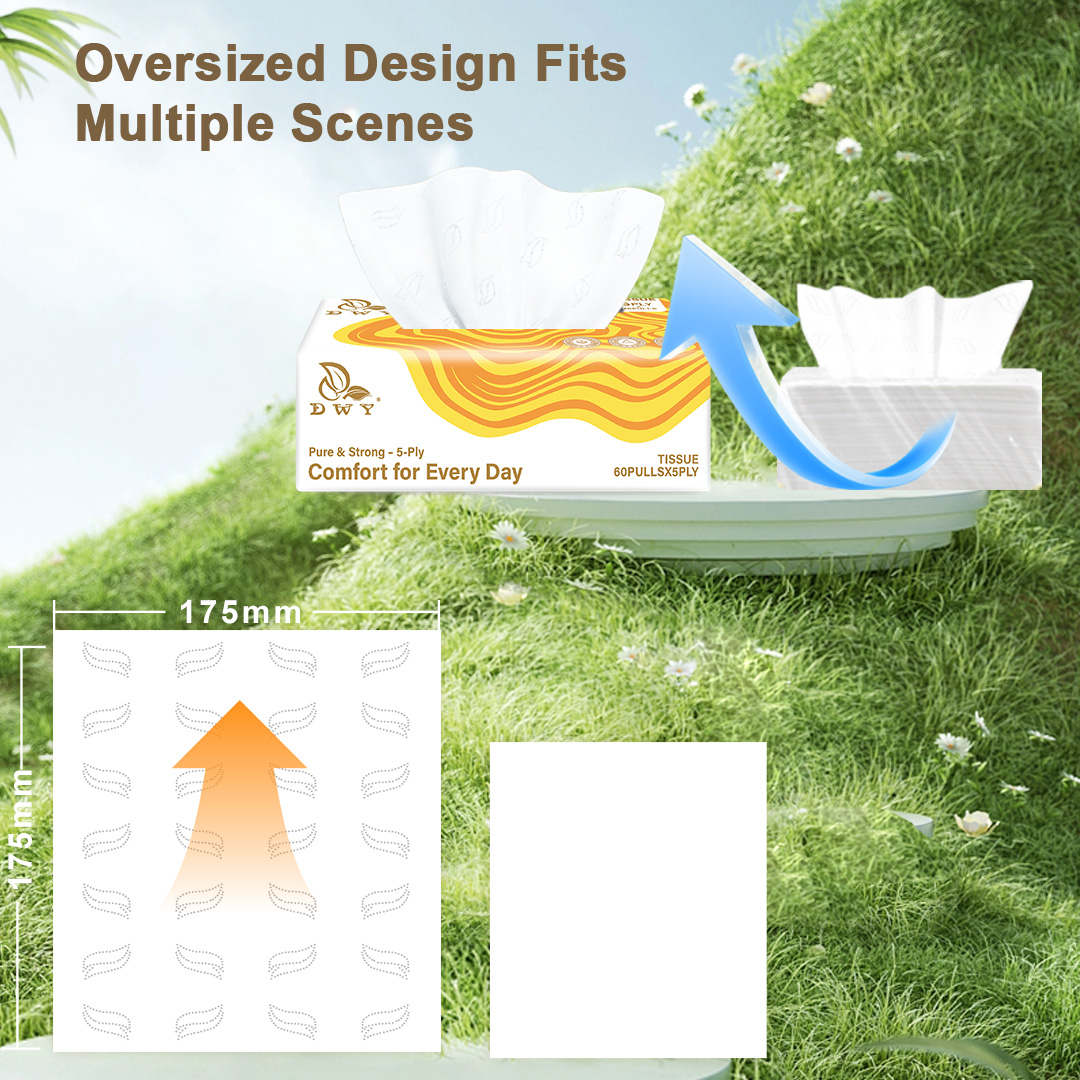 【5Pack】3-Ply Overs Size  175x175mm Facial Tissue 