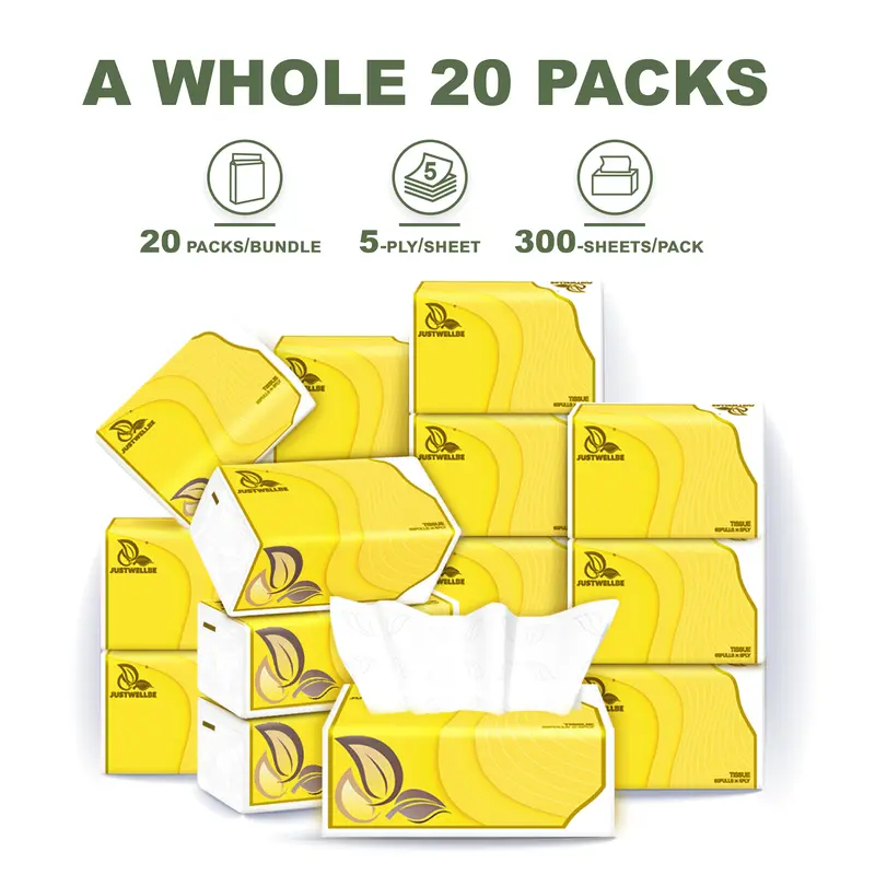 【20 Packs】5-Ply Thick Virgin Wood Pulp Tissues