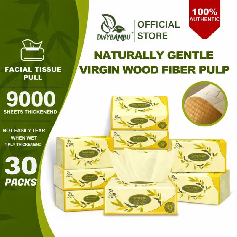 【30 Packs】4-Ply Thick High Quality Virgin Wood Pulp Fiber Tissue
