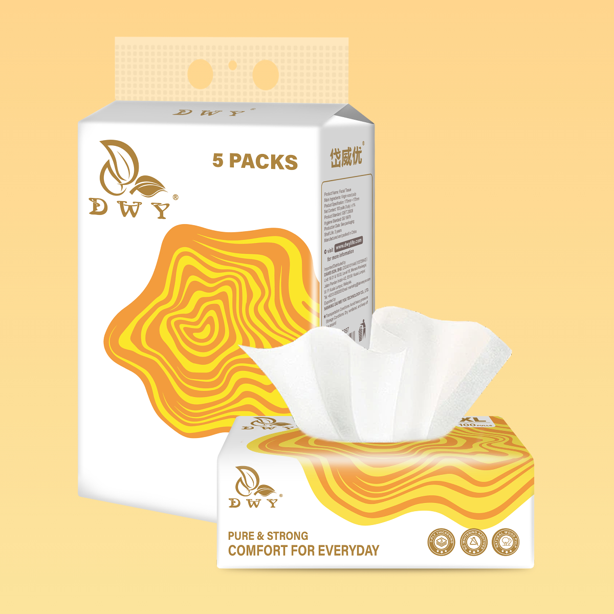 【5 Packs】3-Ply Oversize  175x175mm Facial Tissue 