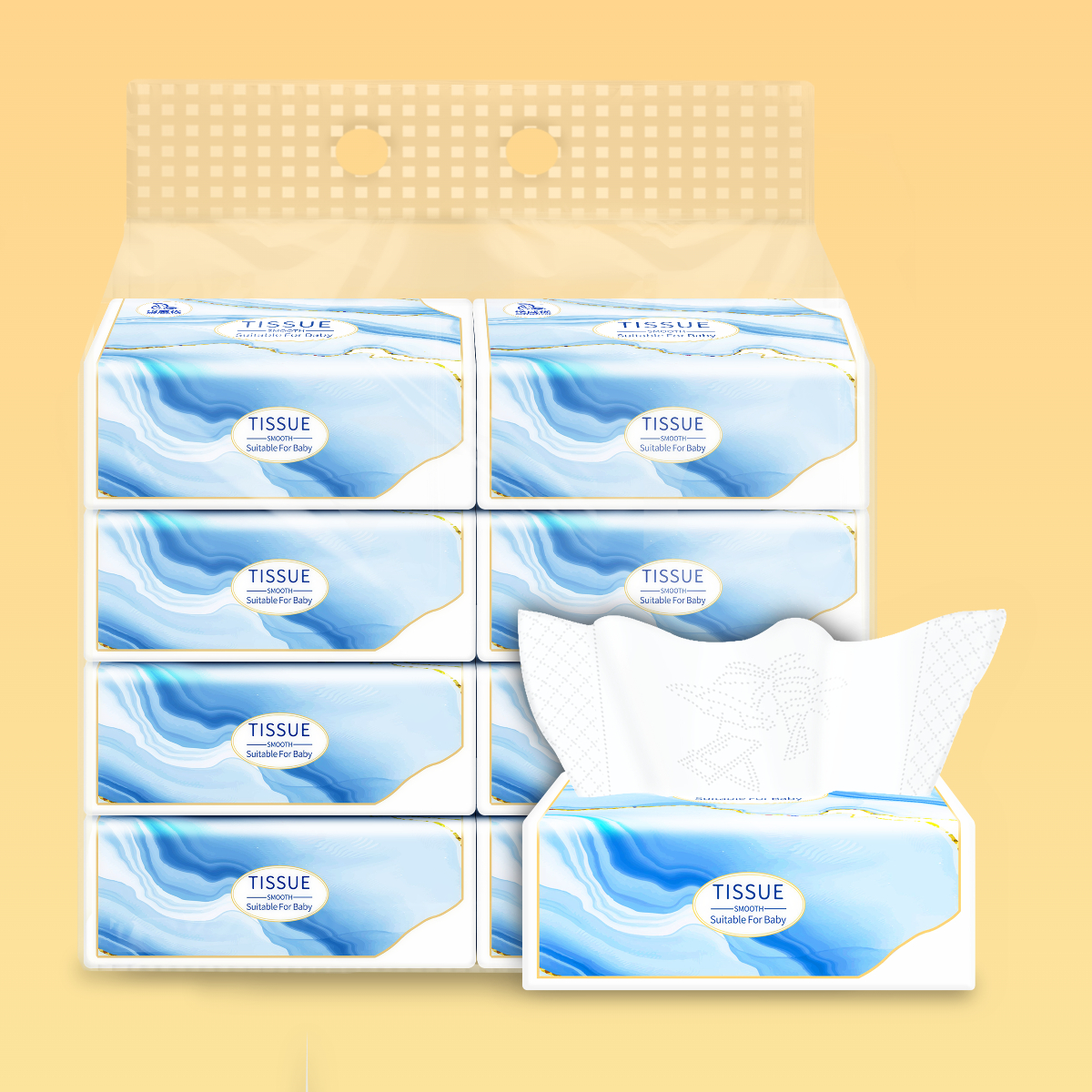 【8 packs】5-Ply Thick High Absorbency Baby Facial Tissue 
