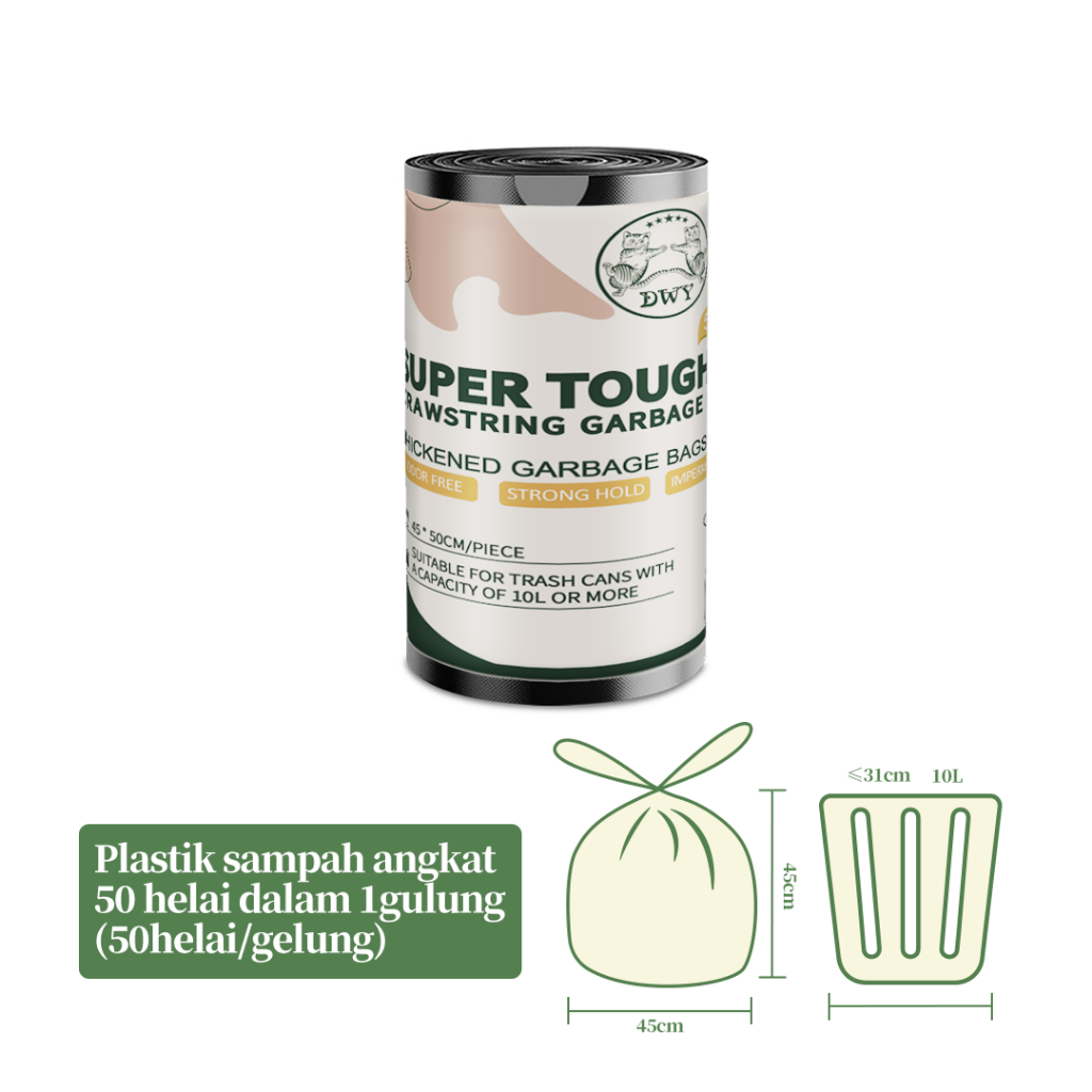 【50pcs】Drawstring garbage bag Household Thickened Large Automatic Closing Plastic Rubbish Beg Sampah