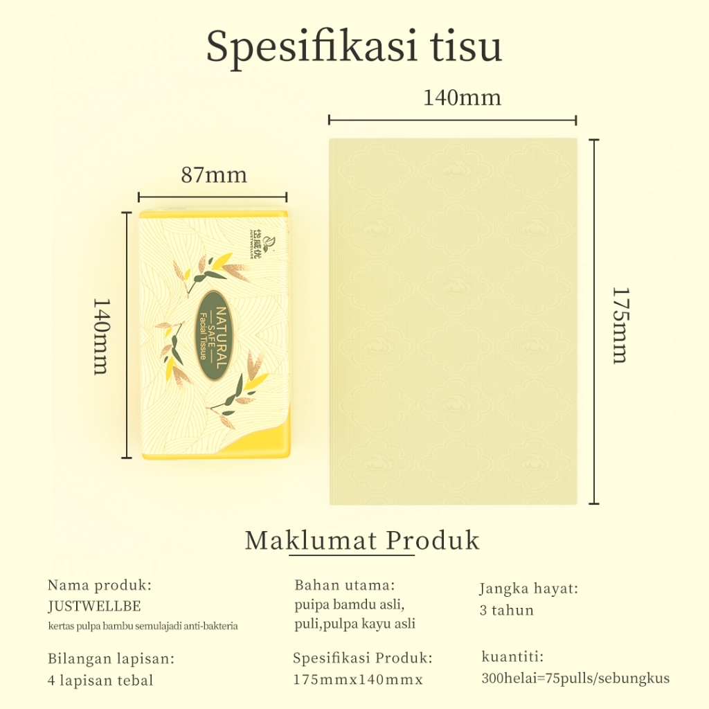 【10pacs】tisu bamboo 4-Ply 300 Sheets Premium cheerful tissue Premium tisu viral murah justwellbe