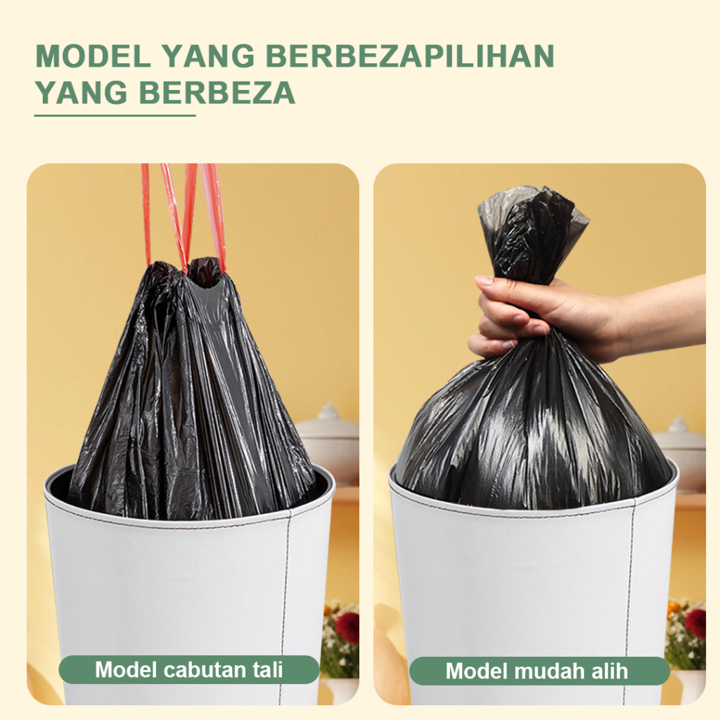 【50pcs】Drawstring garbage bag Household Thickened Large Automatic Closing Plastic Rubbish Beg Sampah