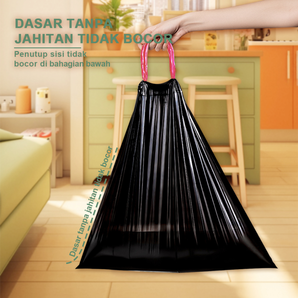 【50pcs】Drawstring garbage bag Household Thickened Large Automatic Closing Plastic Rubbish Beg Sampah