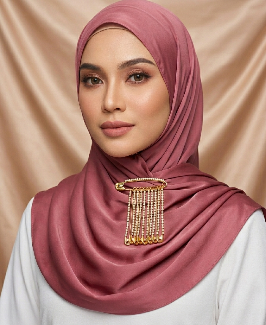 Premium Rhinestone Safety Pin for Hijab | Kerongsang Tudung Minimalist & Elegant | High-Quality Pin for Neat Drape | Aksesori Tudung Lawa Berseri (1 Pair/Set)