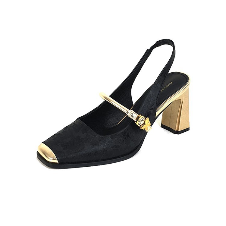  Retro French Chunky Heel Square Toe Shallow Mouth Women's Single Shoes