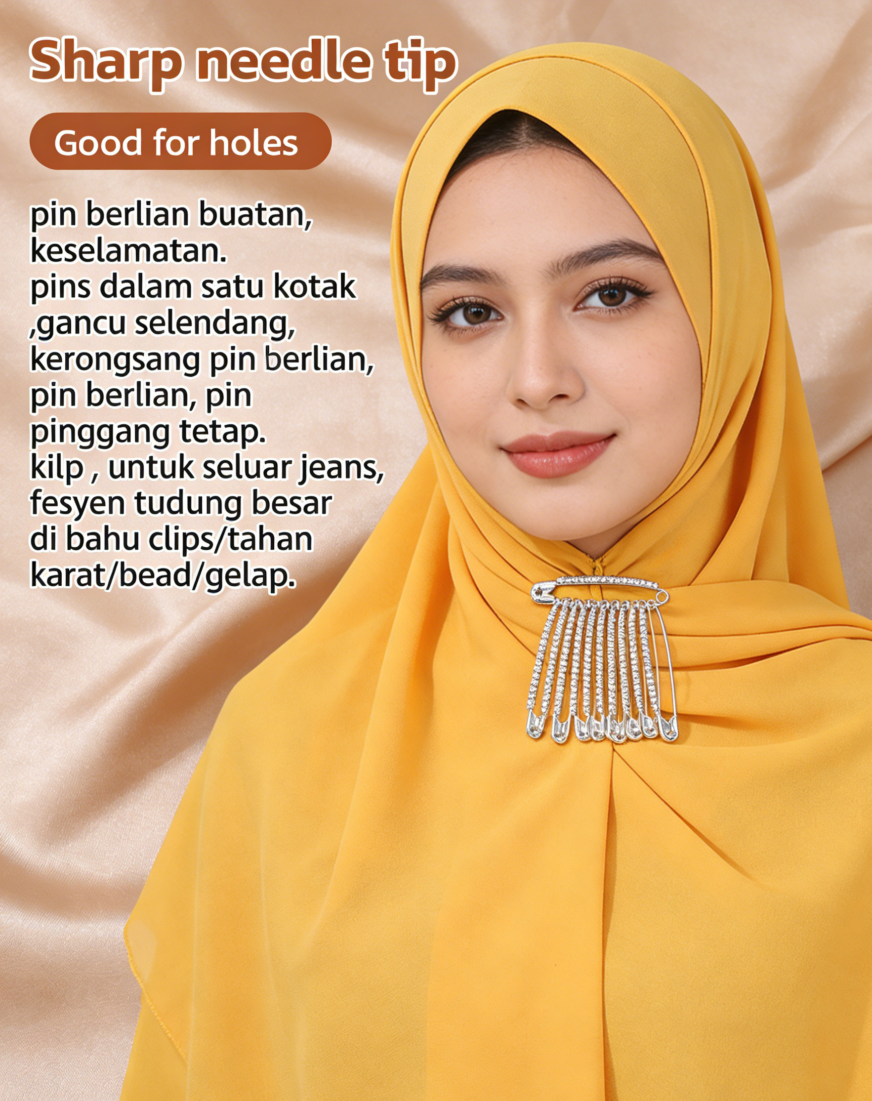 Premium Rhinestone Safety Pin for Hijab | Kerongsang Tudung Minimalist & Elegant | High-Quality Pin for Neat Drape | Aksesori Tudung Lawa Berseri (1 Pair/Set)