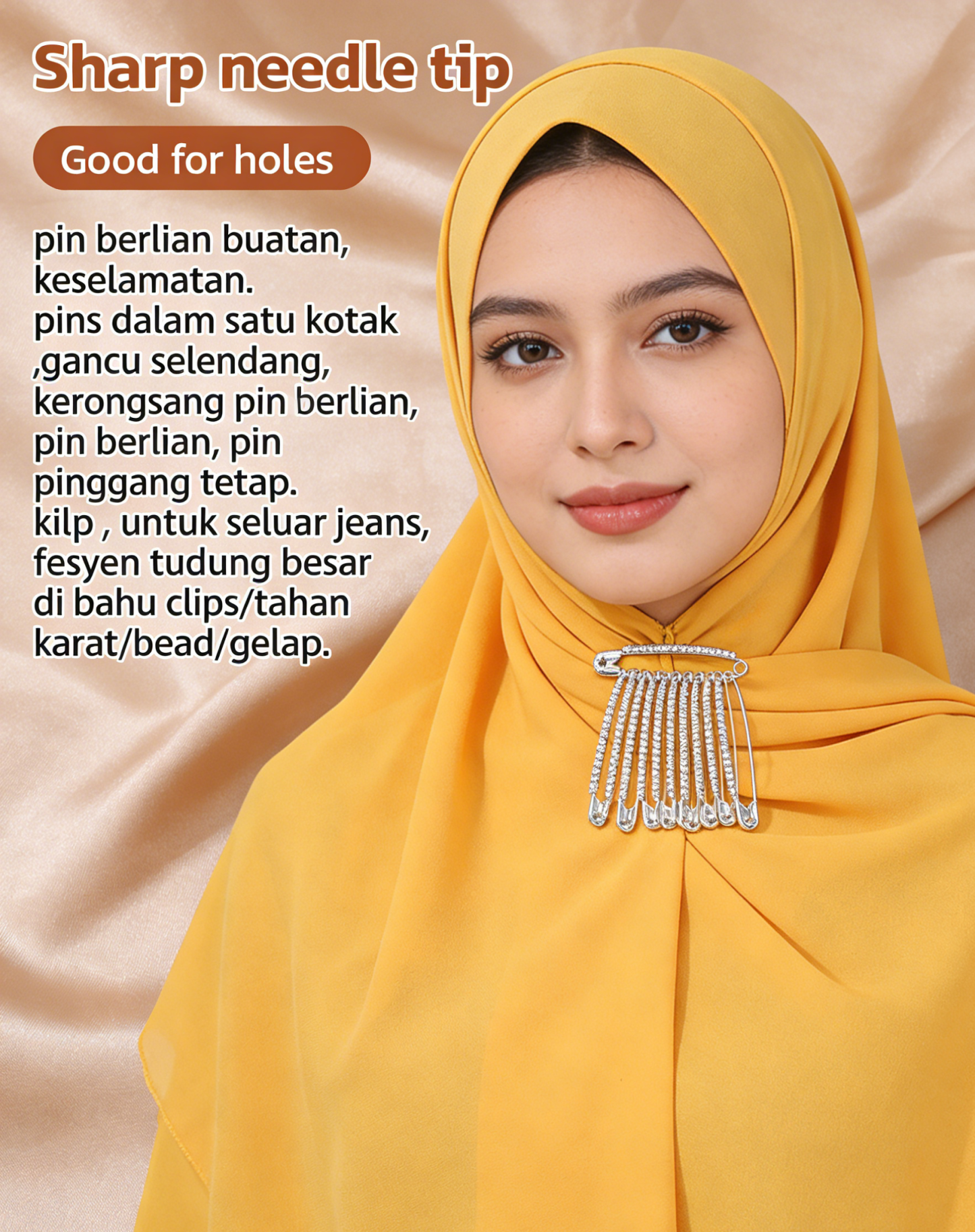 Premium Rhinestone Safety Pin for Hijab | Kerongsang Tudung Minimalist & Elegant | High-Quality Pin for Neat Drape | Aksesori Tudung Lawa Berseri (1 Pair/Set)