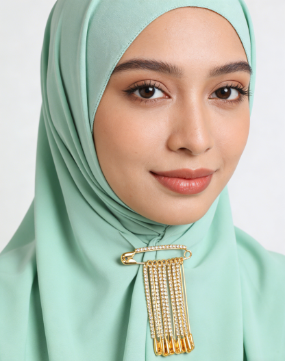 Premium Rhinestone Safety Pin for Hijab | Kerongsang Tudung Minimalist & Elegant | High-Quality Pin for Neat Drape | Aksesori Tudung Lawa Berseri (1 Pair/Set)