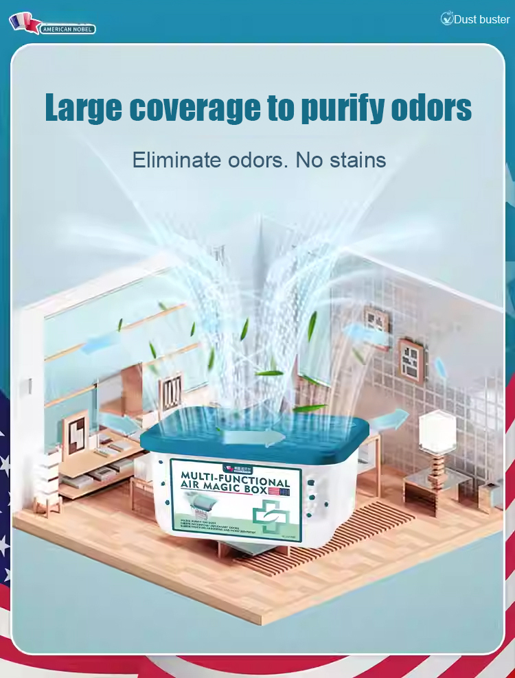 Moisture-absorbing, dust-removing, odor-decomposing air magic box