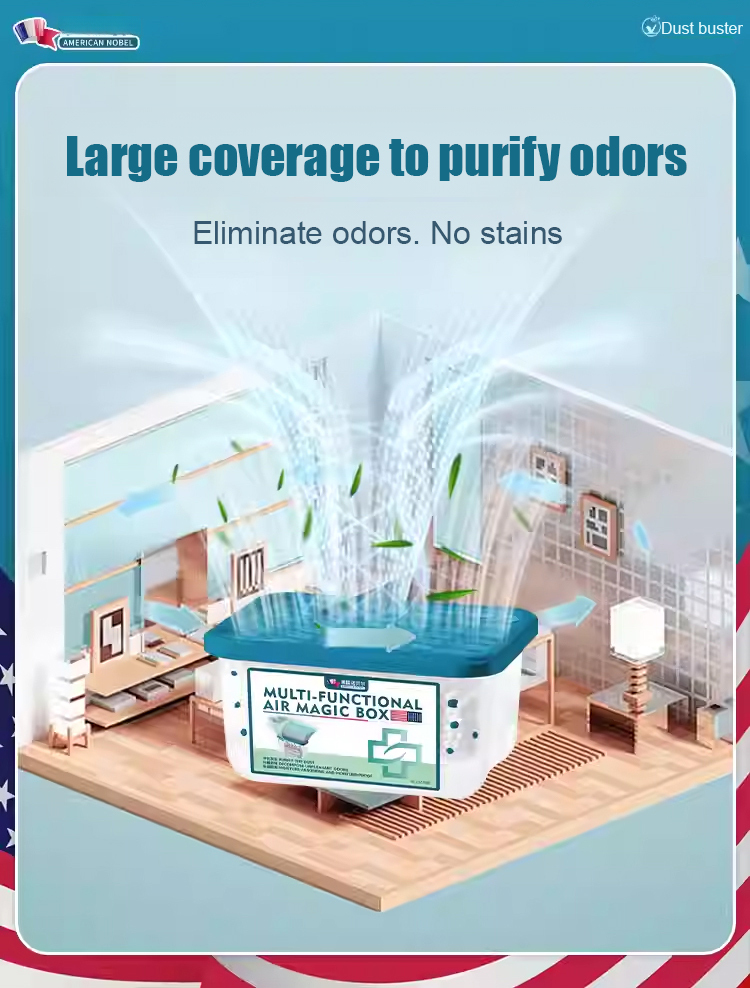 Moisture-absorbing, dust-removing, odor-decomposing air magic box