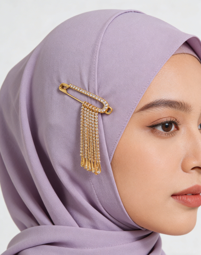 Premium Rhinestone Safety Pin for Hijab | Kerongsang Tudung Minimalist & Elegant | High-Quality Pin for Neat Drape | Aksesori Tudung Lawa Berseri (1 Pair/Set)