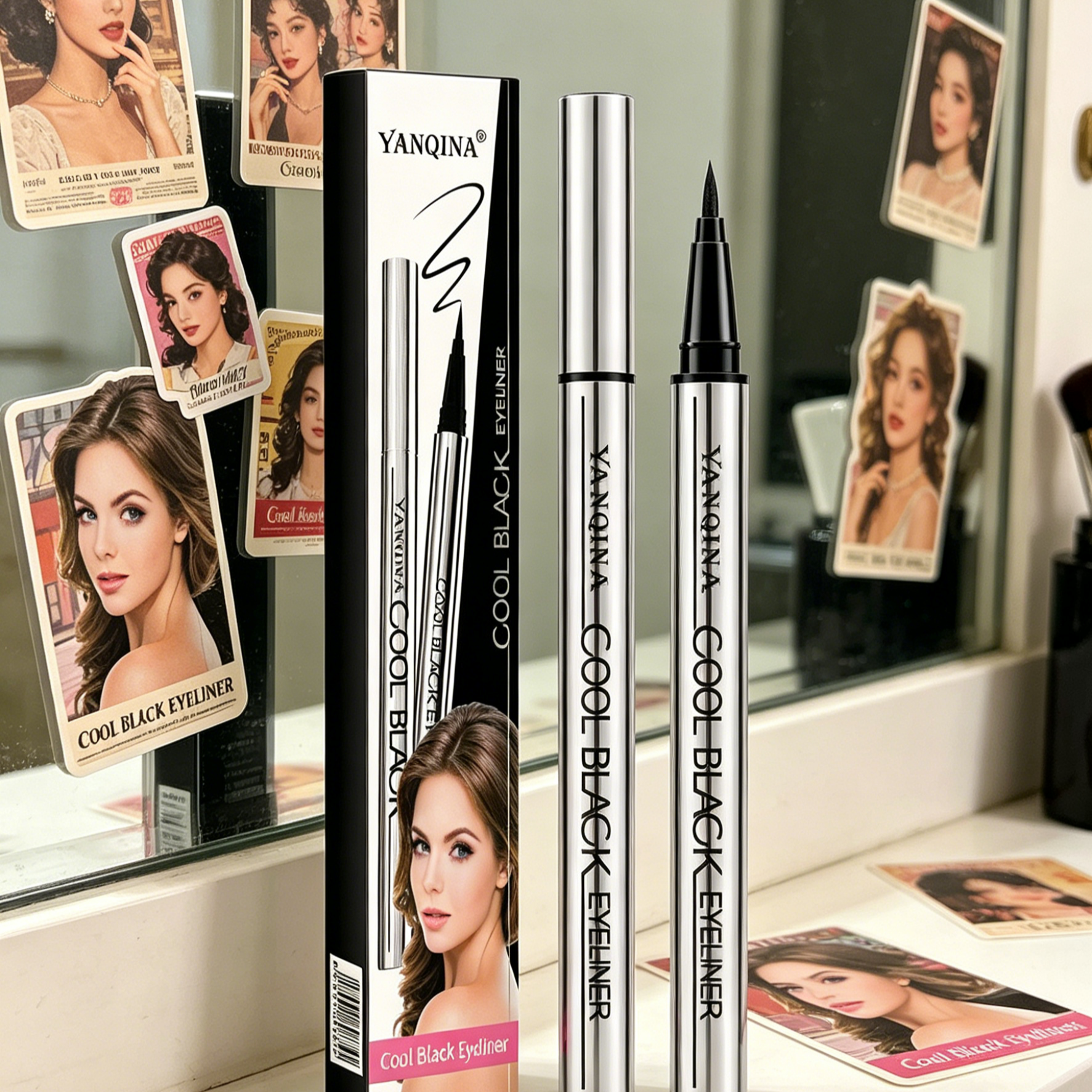Waterproof Quick-Dry Liquid Eyeliner | 0.01mm Ultra-Fine Tip | Smudge-Proof 24H Long Lasting | Cool Black