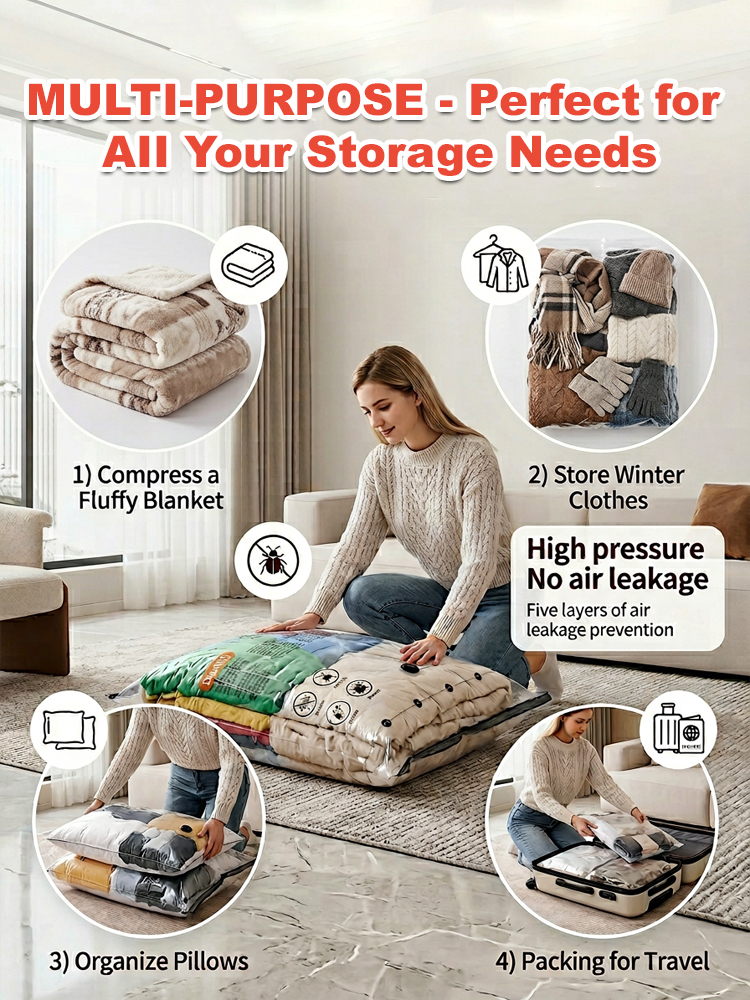Electric Vacuum Storage Bags | Space Saving Compression Bags | Vacuum Sealer for Clothes | Comforter Storage Bags | Travel Luggage Organizers | Heavy Duty Vacuum Bags