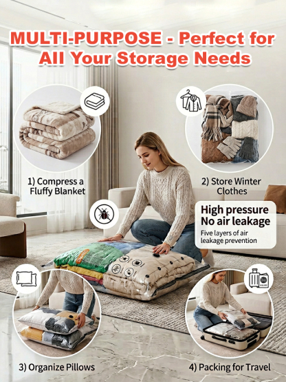 Electric Vacuum Storage Bags | Space Saving Compression Bags | Vacuum Sealer for Clothes | Comforter Storage Bags | Travel Luggage Organizers | Heavy Duty Vacuum Bags