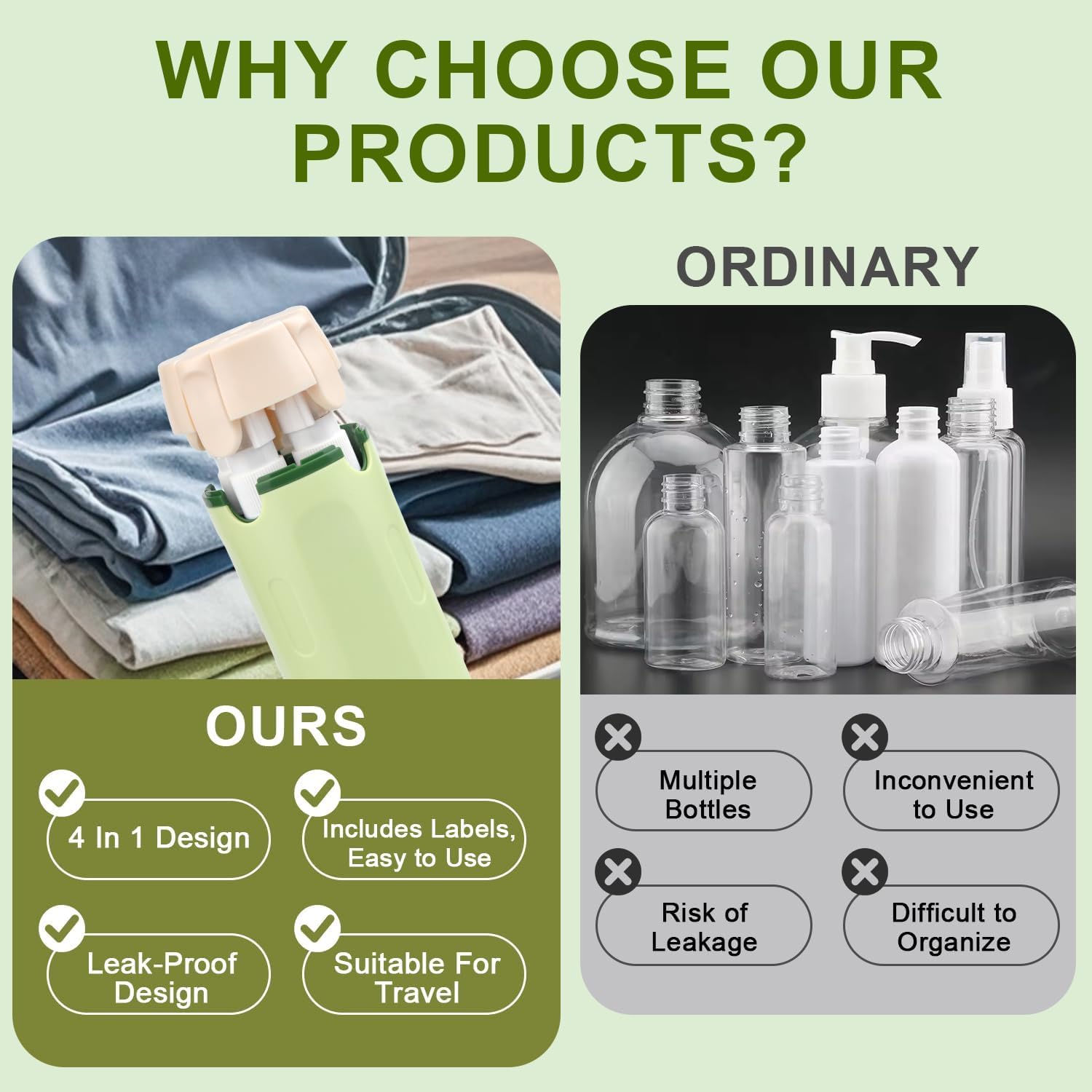 Portable 4-in-1 Travel Bottle | Leak-Proof Toiletry Organizer | 4 Compartments Dispenser | Luggage Space Saver | TSA Approved Refillable Tube | Travel & Business Trip Essential