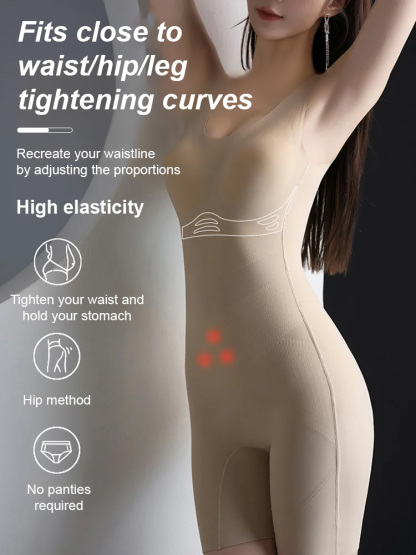 Bodysuit Shapewear with Built-in Bra | Rear-Opening Easy Bathroom Bodyshaper | Tummy Control Seamless One-Piece Lingerie | Women’s Full Body Shaper