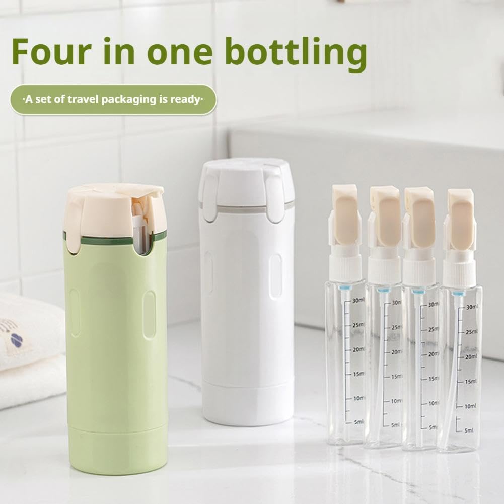 Portable 4-in-1 Travel Bottle | Leak-Proof Toiletry Organizer | 4 Compartments Dispenser | Luggage Space Saver | TSA Approved Refillable Tube | Travel & Business Trip Essential