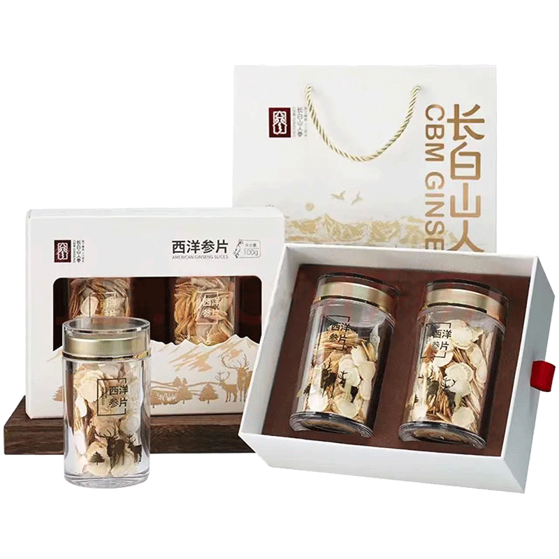 Small Jar of American Ginseng Slices in Simple Gift Box, 100g/Box, φ1.6-Changbai Mountain Ginseng-CBM GINSENG