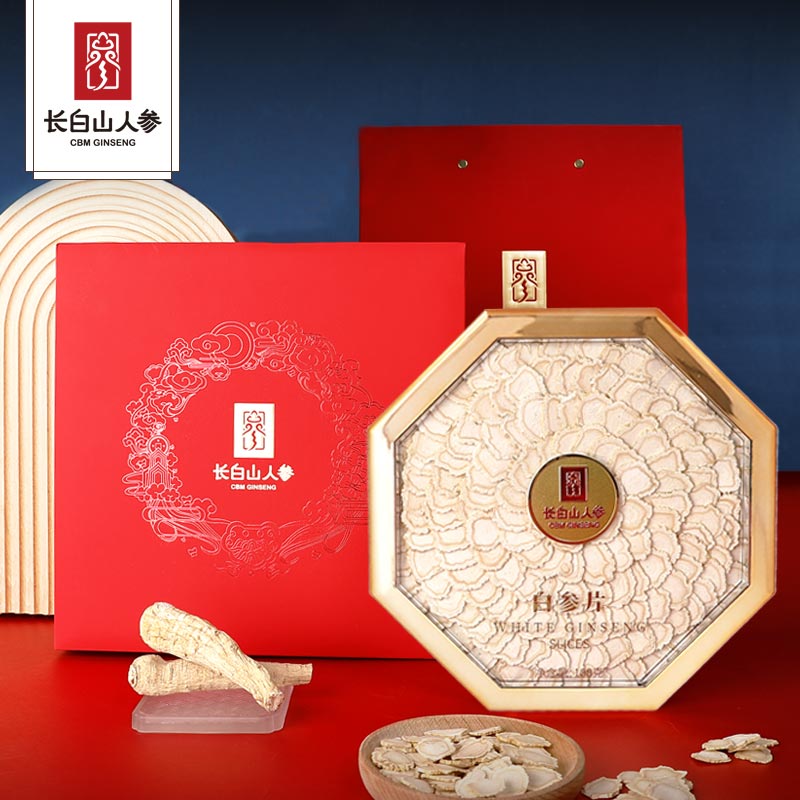 Classic Gift Box of White Ginseng Slices,100g/Box, φ1.6-1.8-Changbai Mountain Ginseng-CBM GINSENG