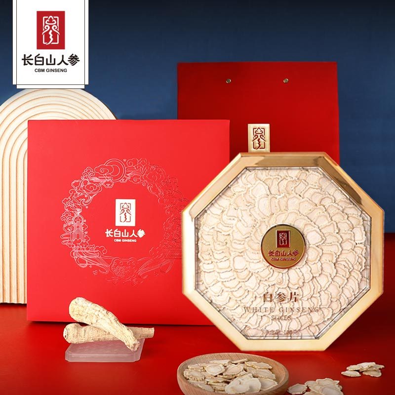 Classic Gift Box of White Ginseng Slices,100g/Box, φ1.6-1.8-Changbai Mountain Ginseng-CBM GINSENG