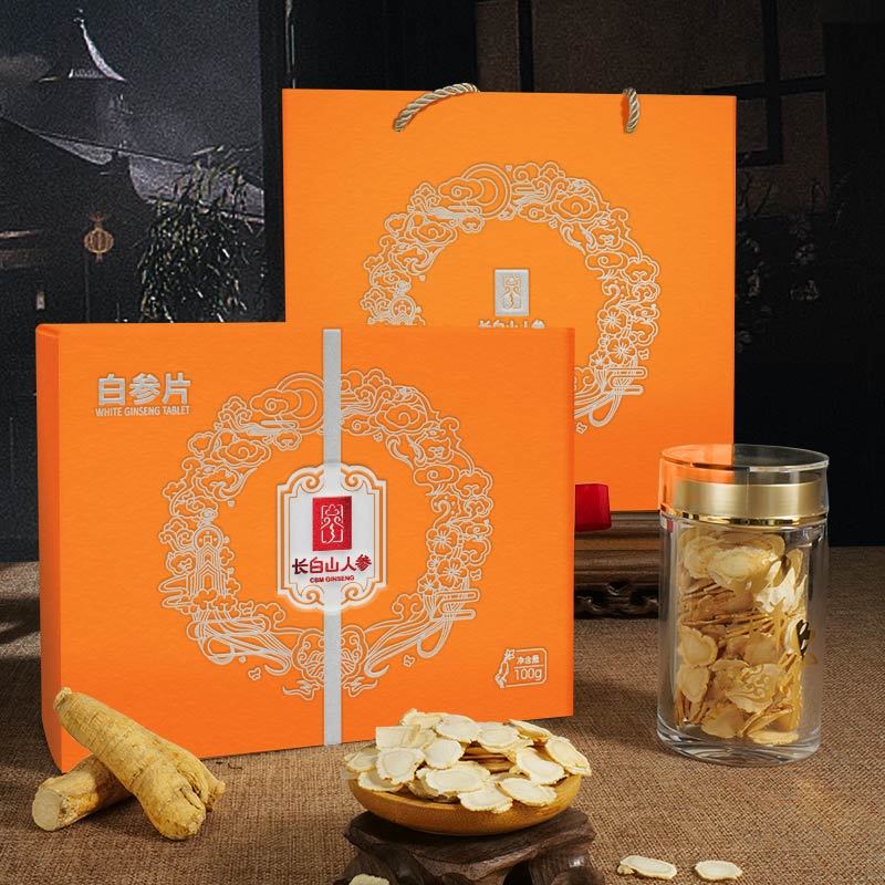White Ginseng Slices in Small Jars Gift Box Set, 100g/Box-Changbai Mountain Ginseng