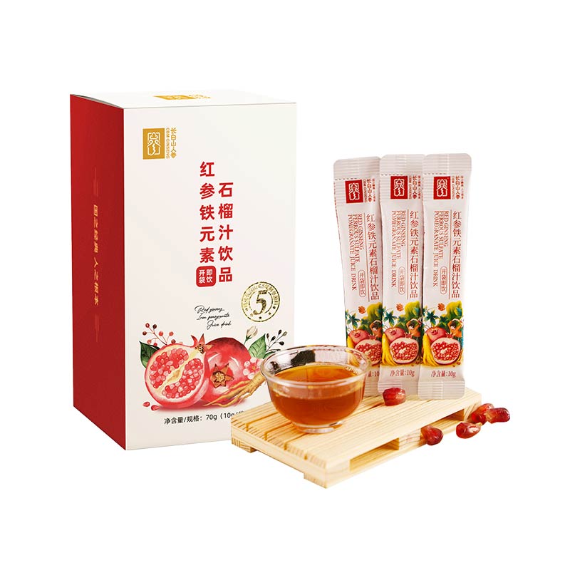 Changbai Mountain Ginseng Red Ginseng Iron Element Pomegranate Juice Drink, 300g/Box