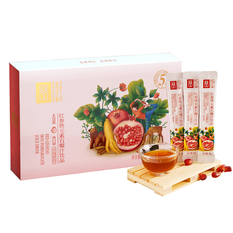 Changbai Mountain Ginseng Red Ginseng Iron Element Pomegranate Juice Drink, 300g/Box