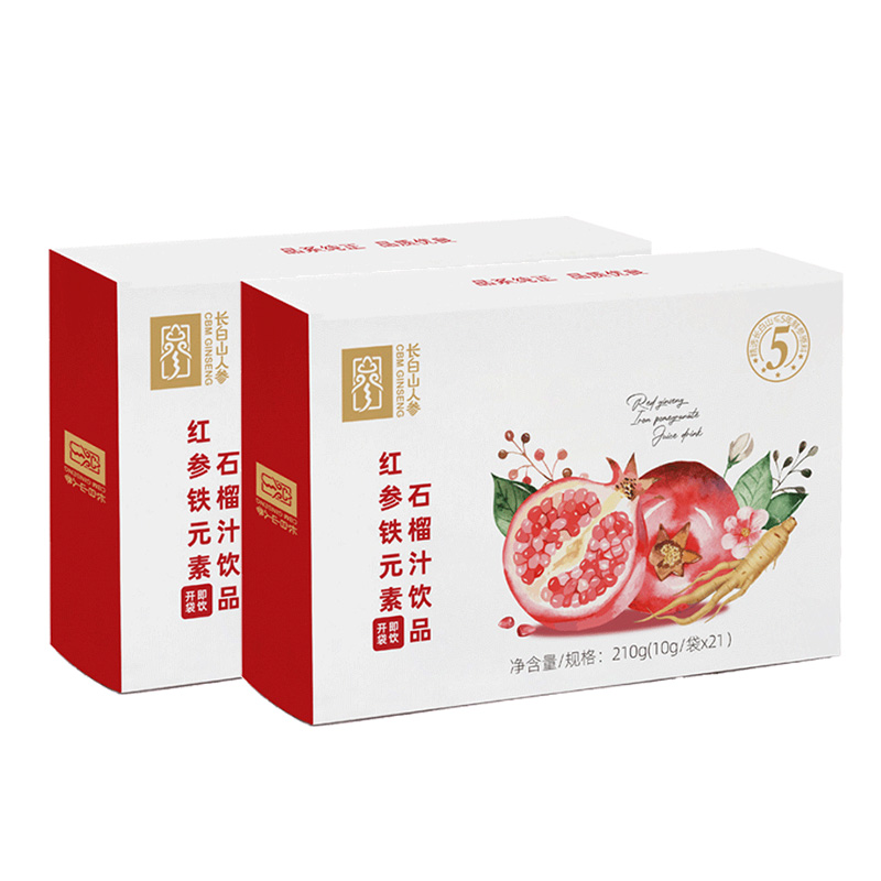 Changbai Mountain Ginseng Red Ginseng Iron Element Pomegranate Juice Drink, 300g/Box