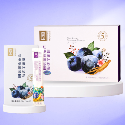 Changbai Mountain Ginseng Red Ginseng Nicotinamide Blueberry Juice Drink, 300g/box