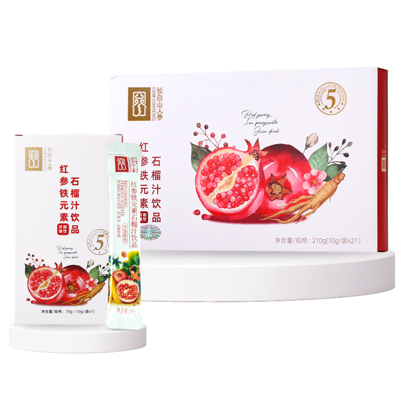 Changbai Mountain Ginseng Red Ginseng Iron Element Pomegranate Juice Drink, 300g/Box