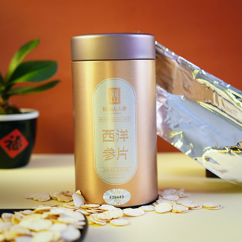 Changbai Mountain Ginseng and American Ginseng Slices, 100g in Barrel Packaging