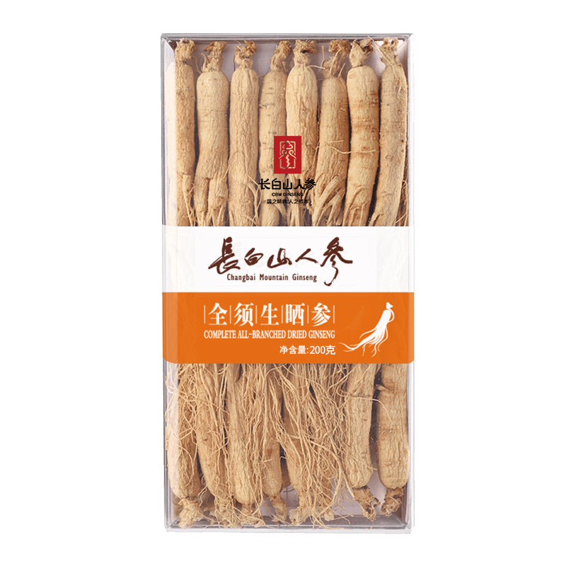 sun-dried ginseng with whole roots (in acrylic box), 80g/box-Changbai Mountain ginseng